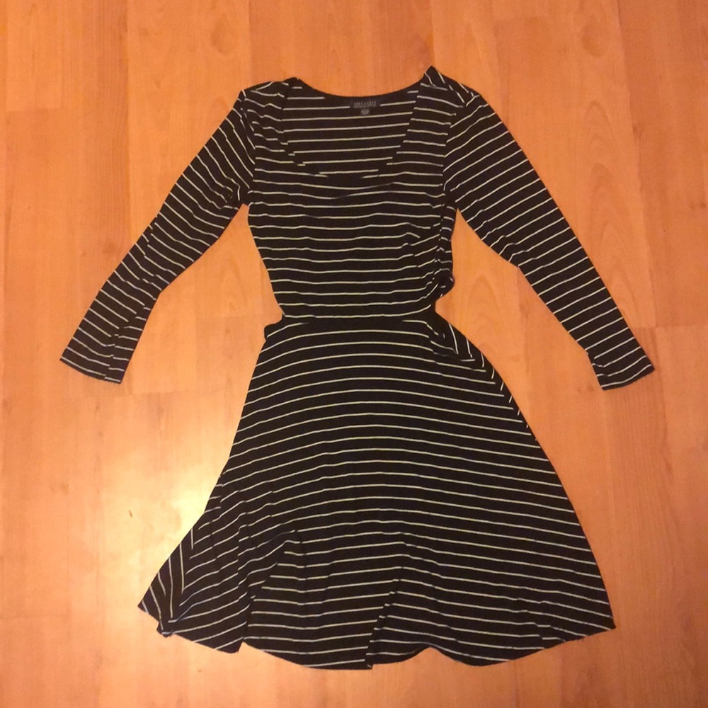 Striped fit and flare dress with side cutouts